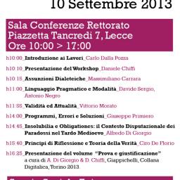 Primo Lecce Workshop in Filosofia della Logica (Filog): "Verità, Prova e Paradosso".